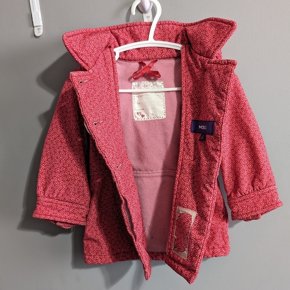 Mexx baby Girl lined pink rain jacket removable hood size 9-12 months - Picture 13 of 16